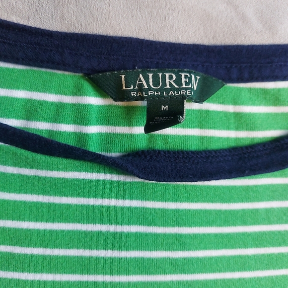 Lauren Ralph Lauren LRL Striped Green Short Sleeve Tee Shirt, Medium - Picture 4 of 9